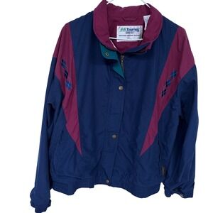 Vintage Tourney Gore-Tex Jacket Womens Large Navy Blue Maroon Argyle Waterproof‎